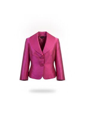 Tahari Womens Fuchsia Satin Blazer Jacket Elegant Structured Design Size 12